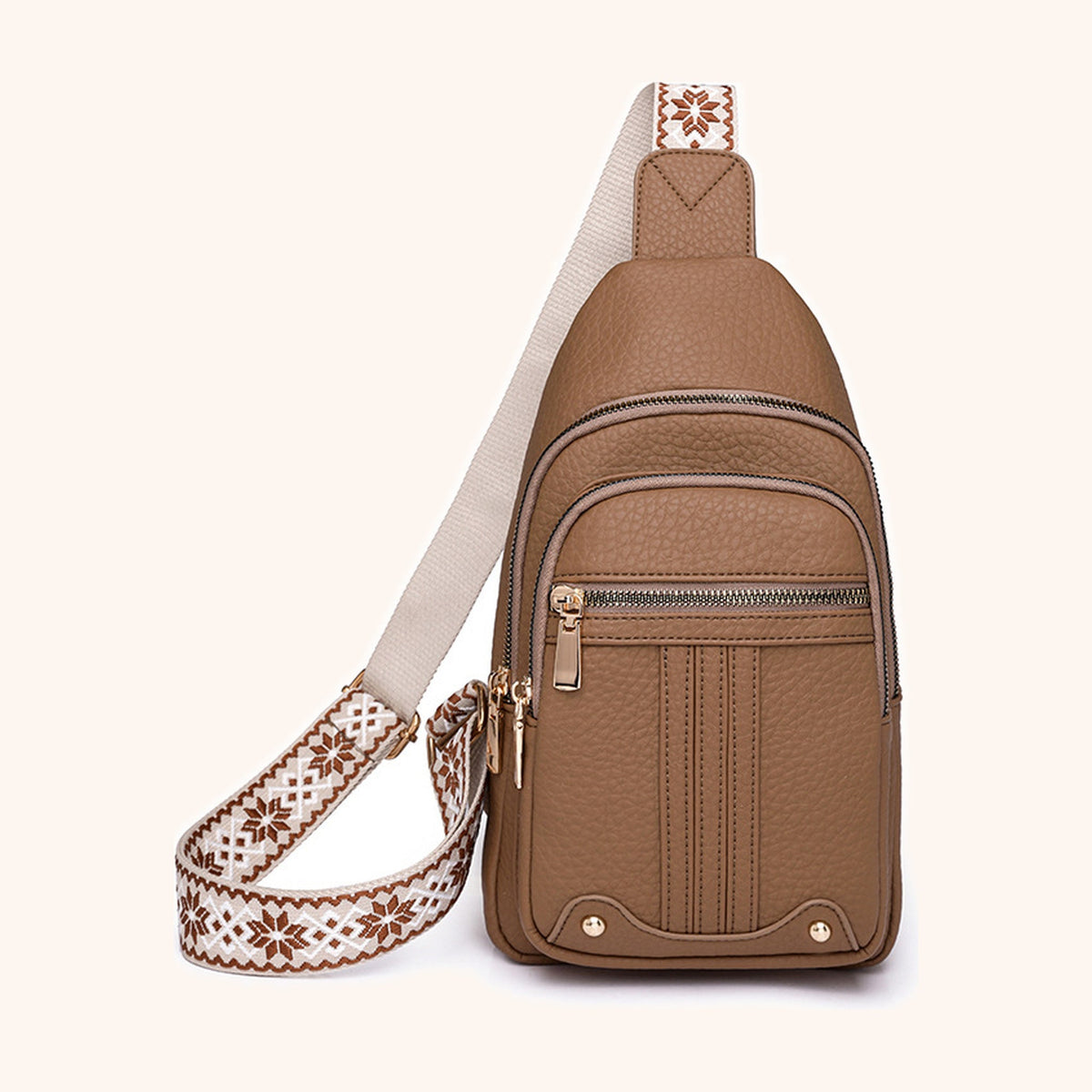 Sac de Poitrine Déperlant en cuir vegan, coloris Camel - La Maison Cabas