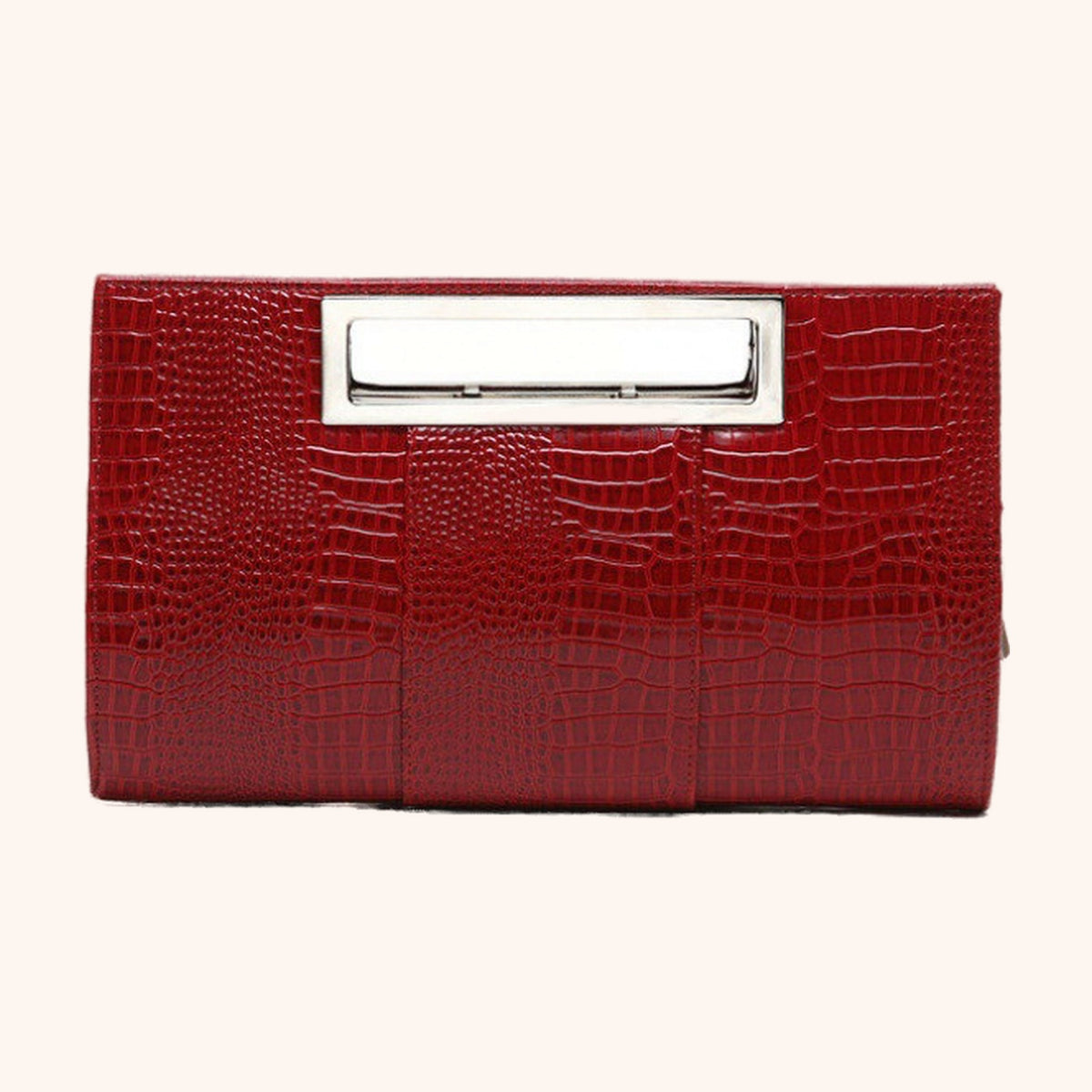Pochette Effet Croco Poignée Métallique en cuir vegan, vue détail - La Maison Cabas