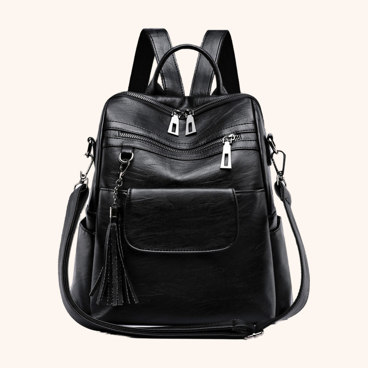 Sac à Dos Double Usage Pampille en cuir vegan, vue détail - La Maison Cabas
