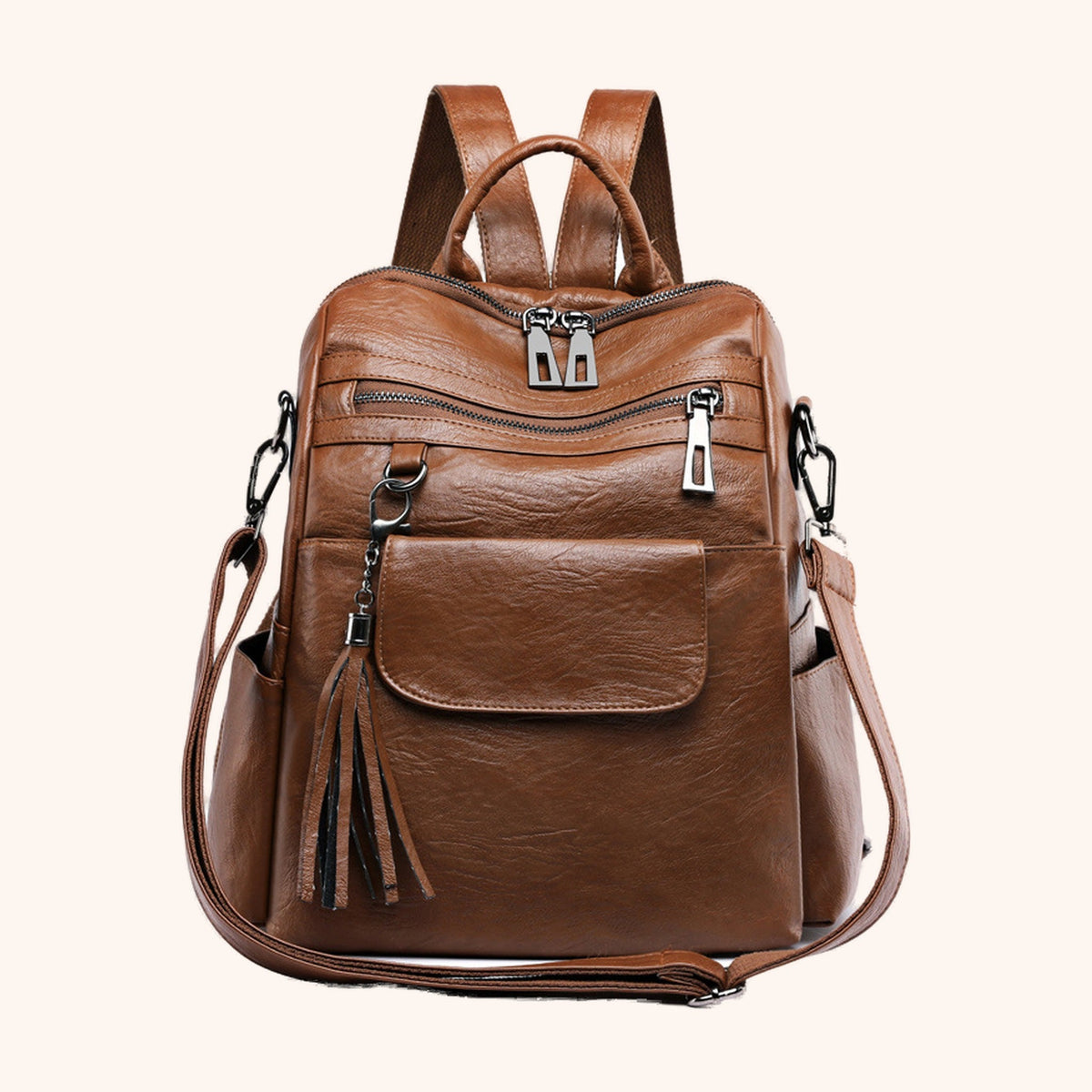 Sac à Dos Double Usage Pampille en cuir vegan, coloris Noir - La Maison Cabas