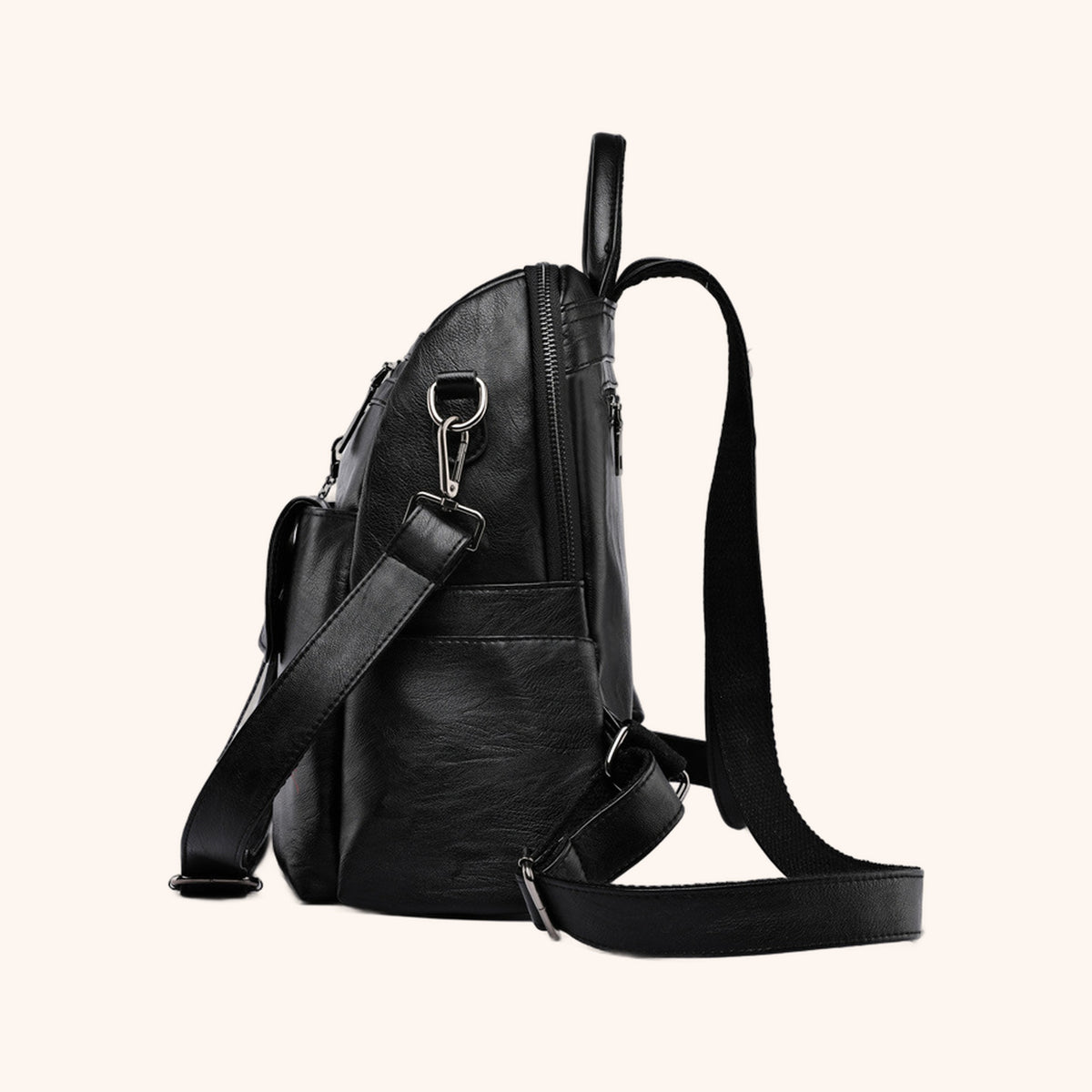 Sac à Dos Double Usage Pampille, vue de profil, fond crème - La Maison Cabas