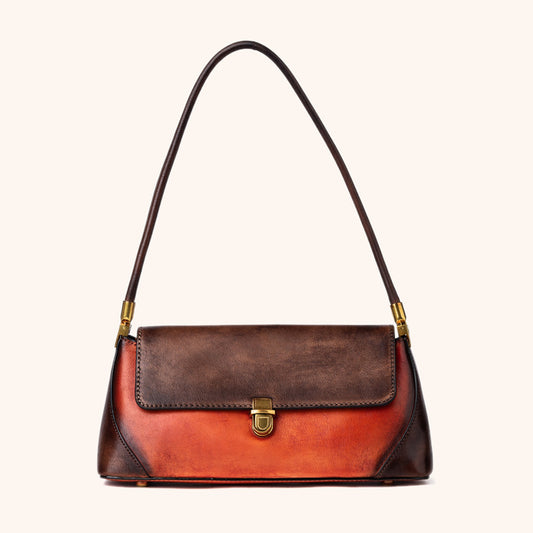 Sac Besace Cuir Bicolore Vintage en cuir vegan, coloris Orange & Marron - La Maison Cabas