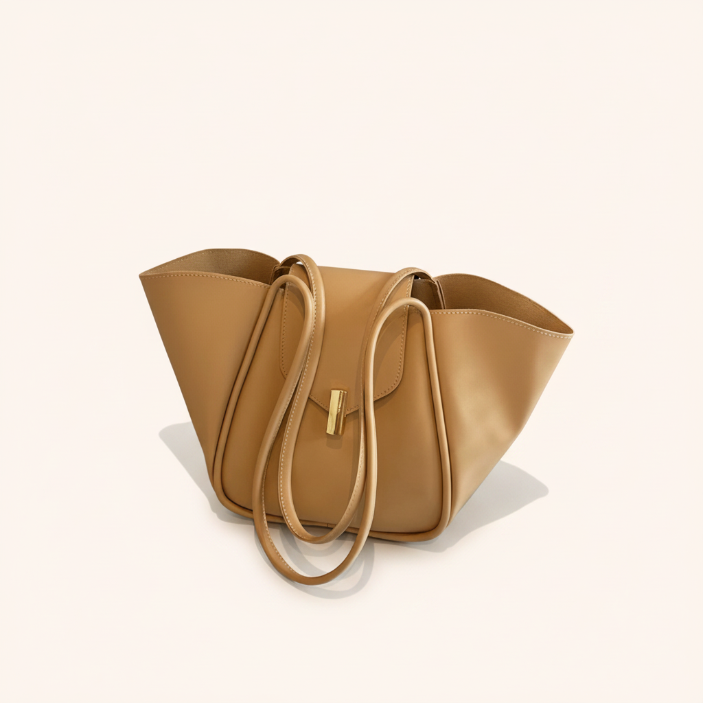 Sac Cabas Trapèze Cuir Vegan à Fermoir Doré, vue complémentaire - La Maison Cabas