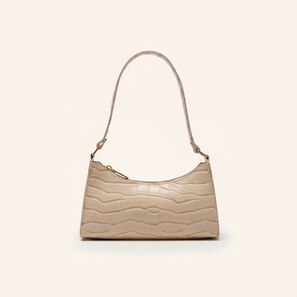 Sac Baguette Effet Croco Tendance en cuir vegan, vue principale fond harmonisé - La Maison Cabas