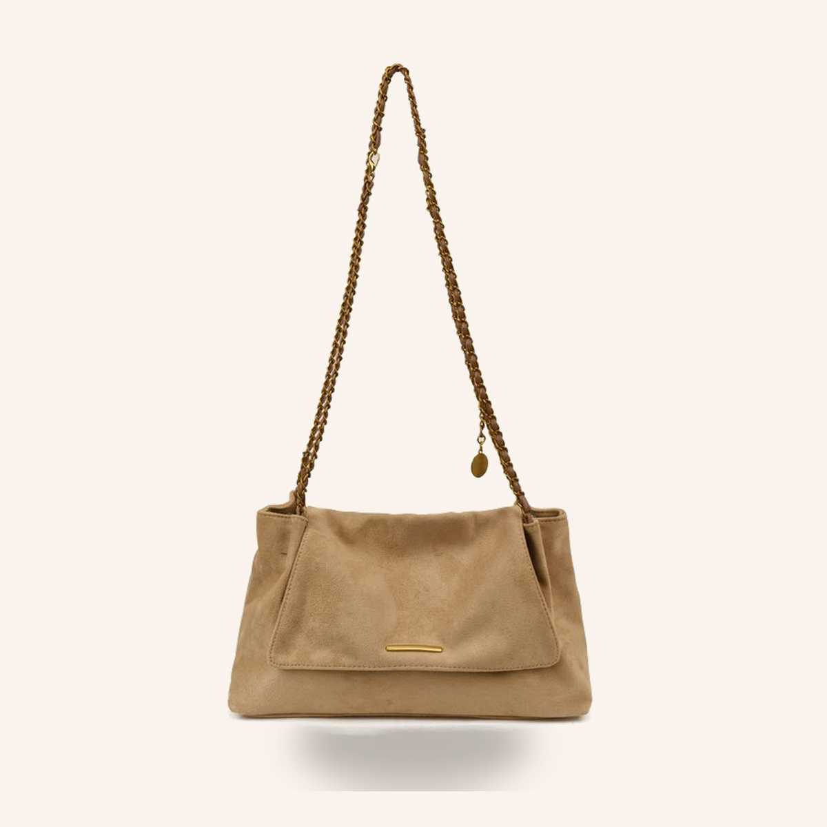 Sac Besace Suédine Vegan à Chaîne Dorée Vintage, coloris Kaki - La Maison Cabas