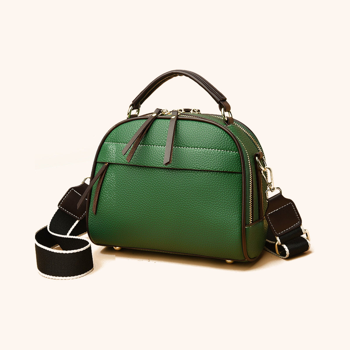 Sac à Main Bowling Cuir Grainé Bandoulière Amovible, coloris Vert, vue de profil - La Maison Cabas