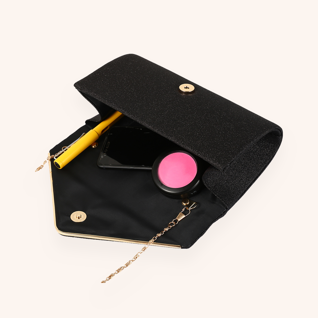 Pochette de Soirée Enveloppe Pailletée à Chaîne Dorée