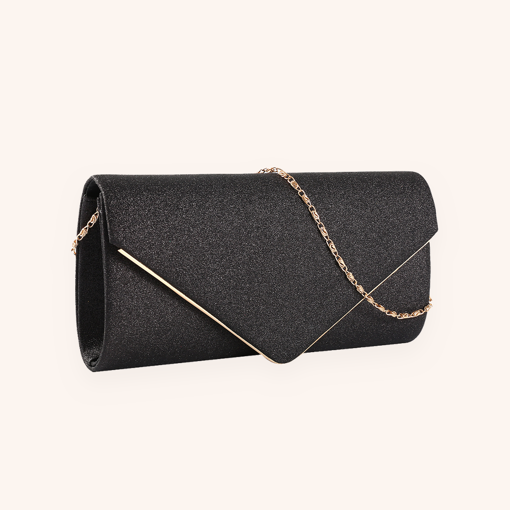 Pochette de Soirée Enveloppe Pailletée à Chaîne Dorée