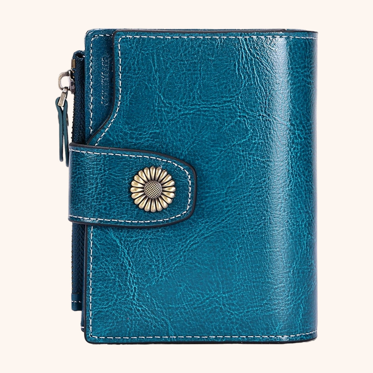 Portefeuille Compact Multifonction en cuir vegan, coloris Bleu Canard - La Maison Cabas