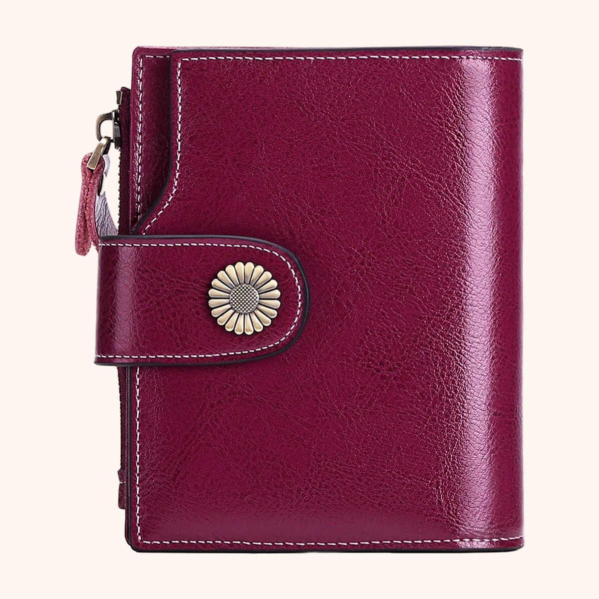 Portefeuille Compact Multifonction en cuir vegan, coloris Bordeaux - La Maison Cabas