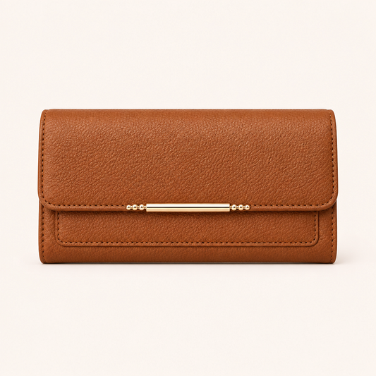 Portefeuille Trifold Cuir Vegan Grainé à Fermoir Doré