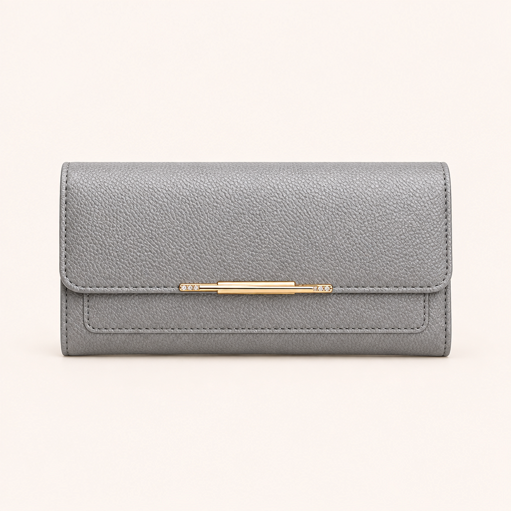 Portefeuille Trifold Cuir Vegan Grainé à Fermoir Doré