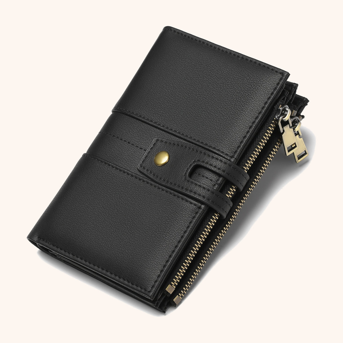 Petit Portefeuille Compact Pochette Photo en cuir vegan, coloris Noir - La Maison Cabas