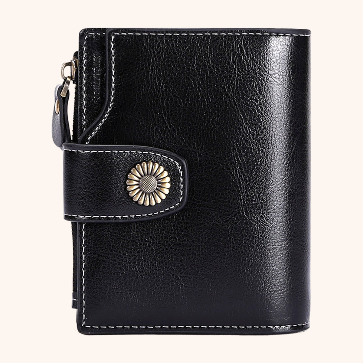 Portefeuille Compact Multifonction en cuir vegan, coloris Noir - La Maison Cabas