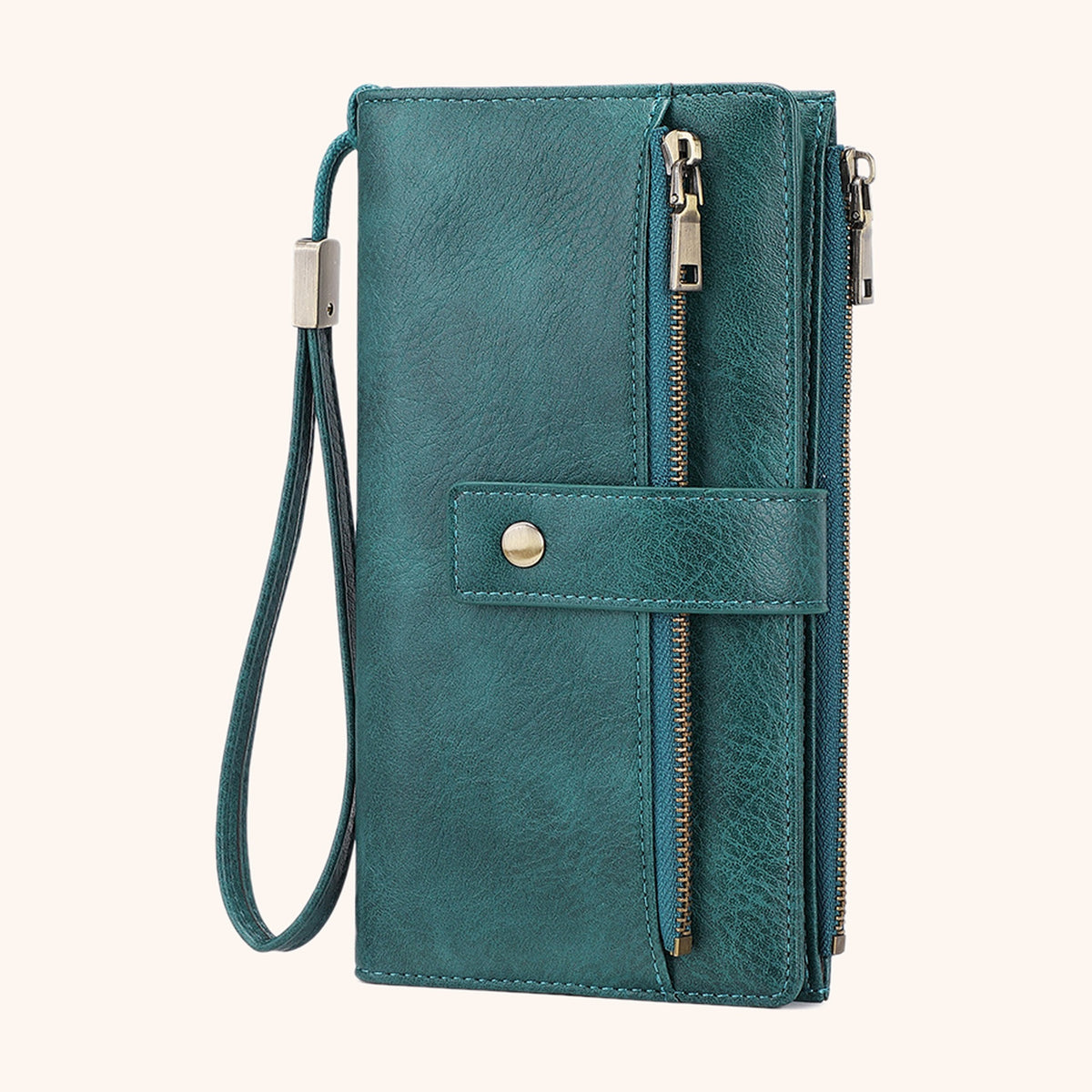 Portefeuille Multicartes RFID en cuir vegan, coloris Bleu Paon - La Maison Cabas