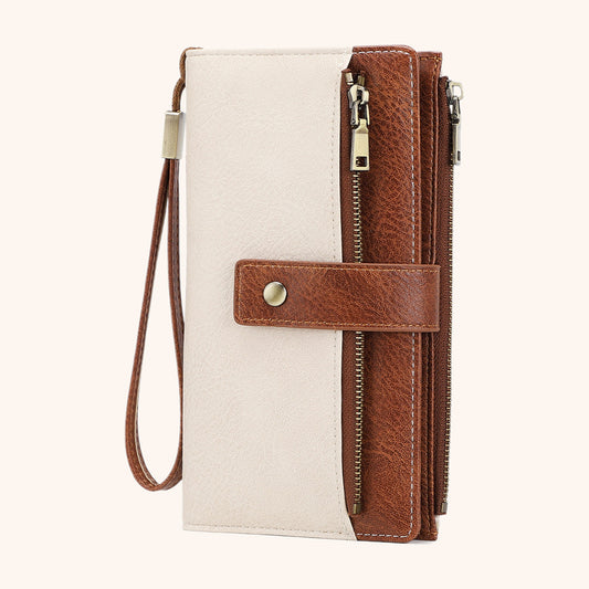 Portefeuille Multicartes RFID en cuir vegan, coloris Brun & Blanc - La Maison Cabas