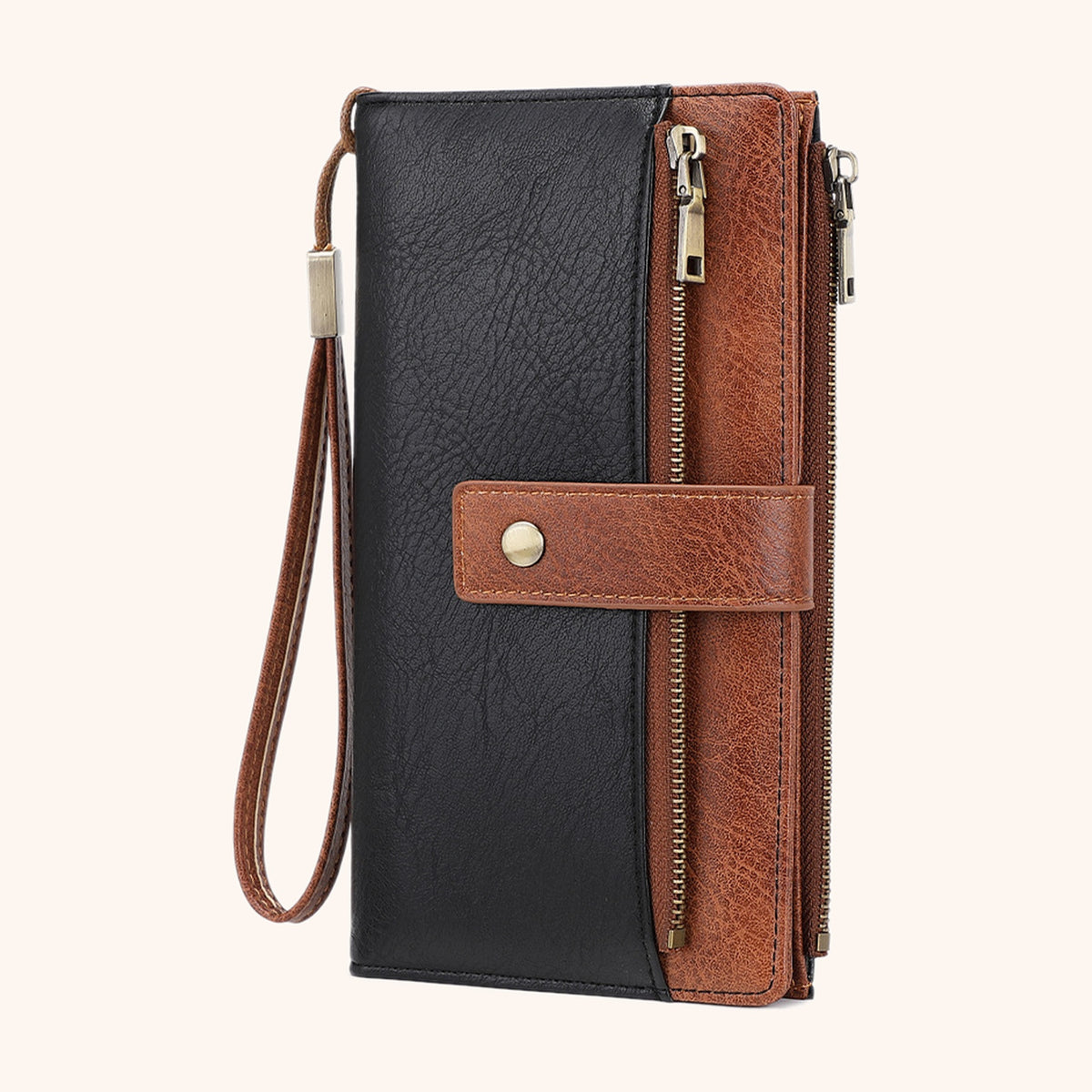 Portefeuille Multicartes RFID en cuir vegan, coloris Brun & Noir - La Maison Cabas