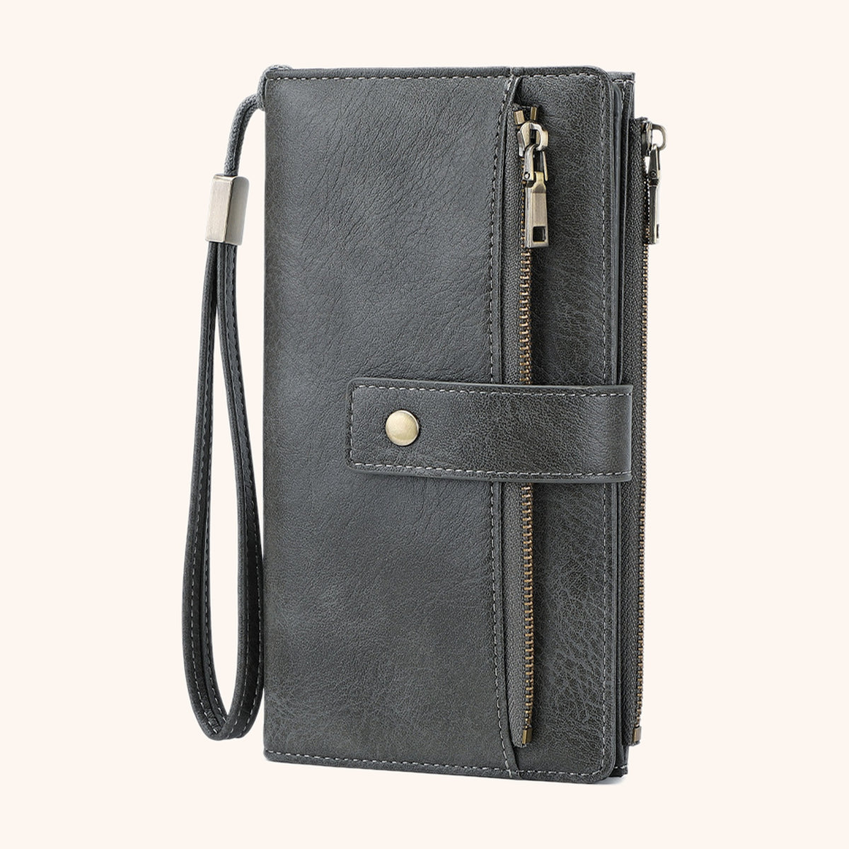 Portefeuille Multicartes RFID en cuir vegan, coloris Gris - La Maison Cabas