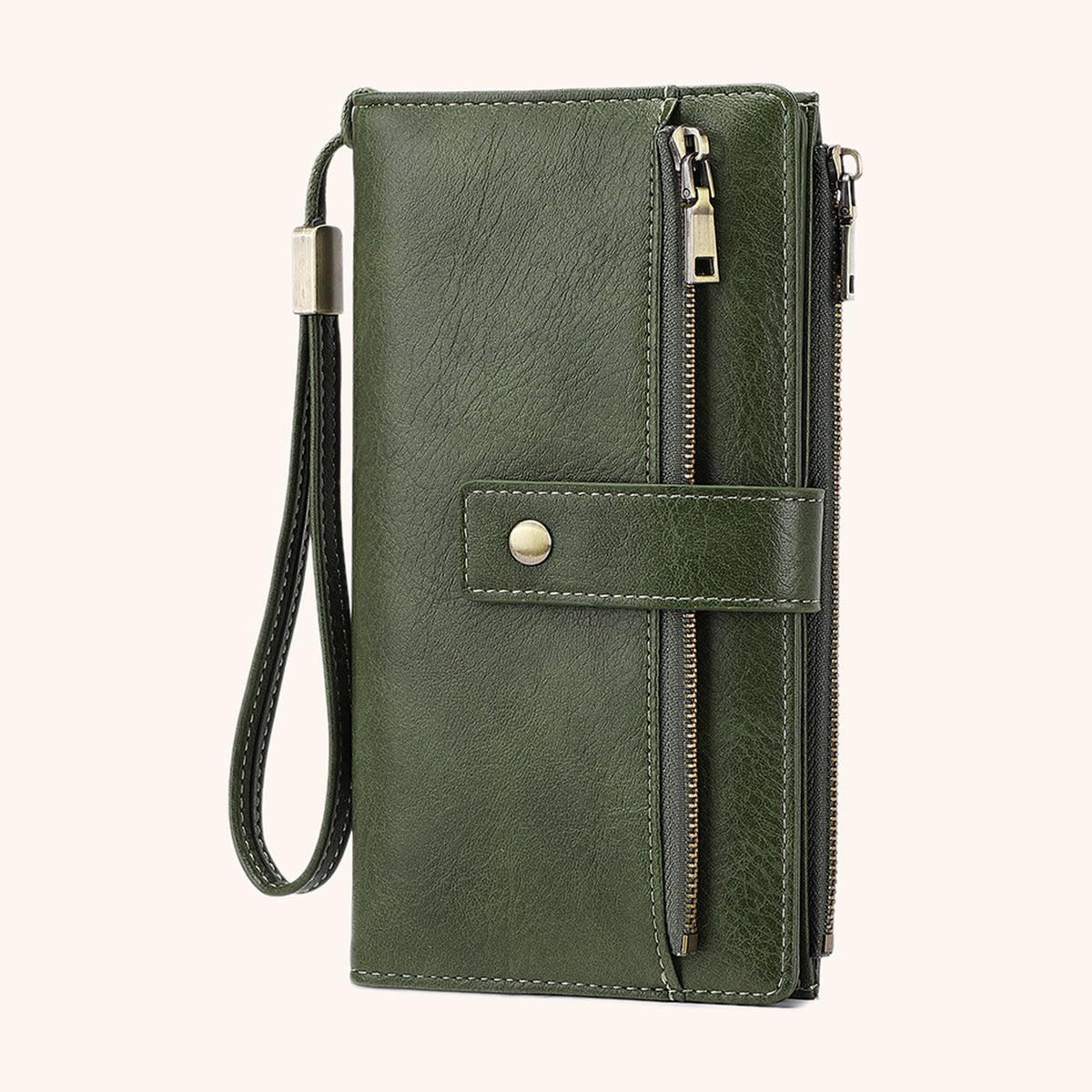 Portefeuille Multicartes RFID en cuir vegan, coloris Vert Olive - La Maison Cabas