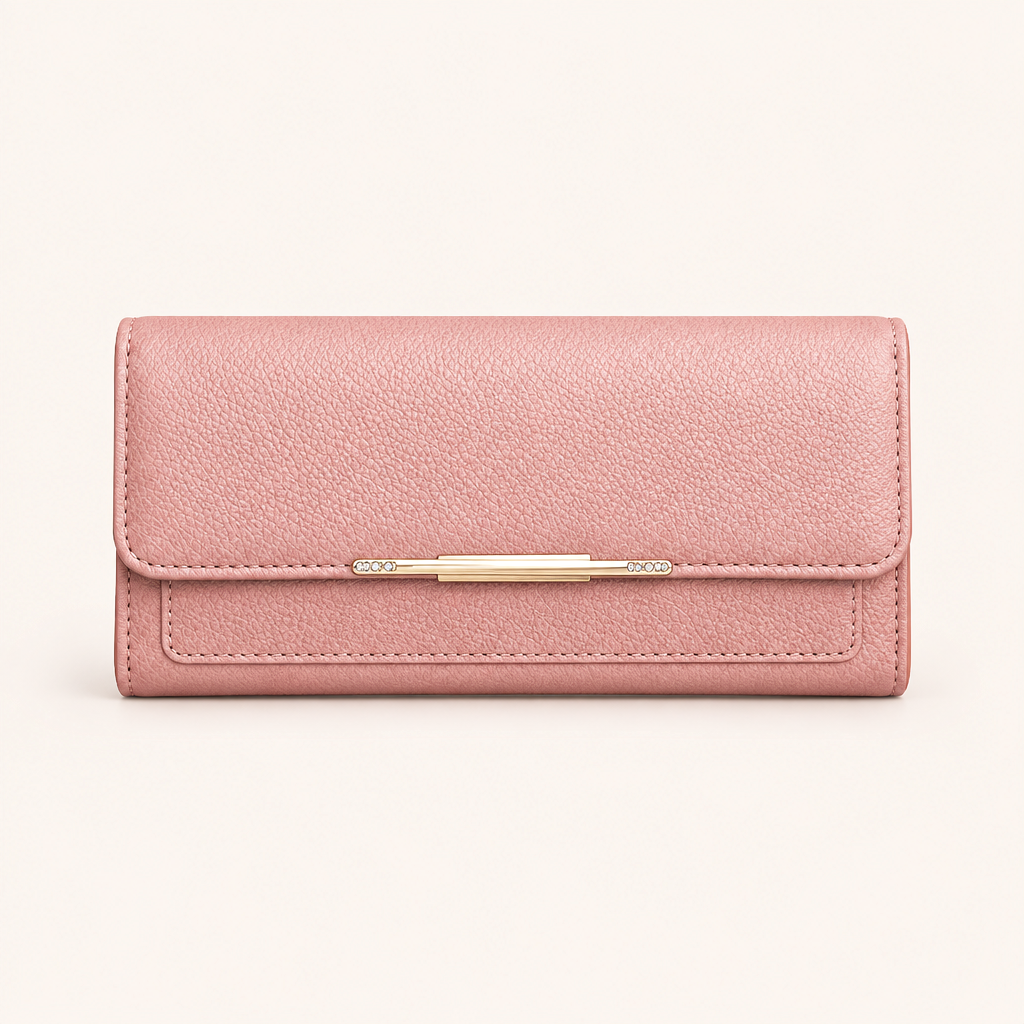 Portefeuille Trifold Cuir Vegan Grainé à Fermoir Doré