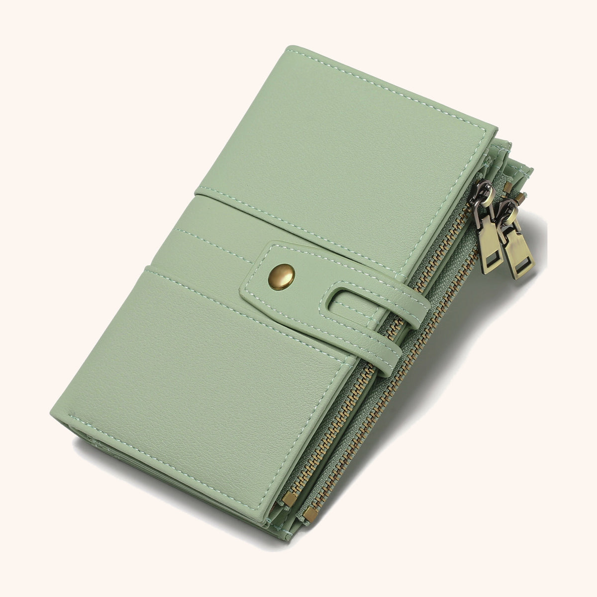 Petit Portefeuille Compact Pochette Photo en cuir vegan, coloris Vert Sauge - La Maison Cabas