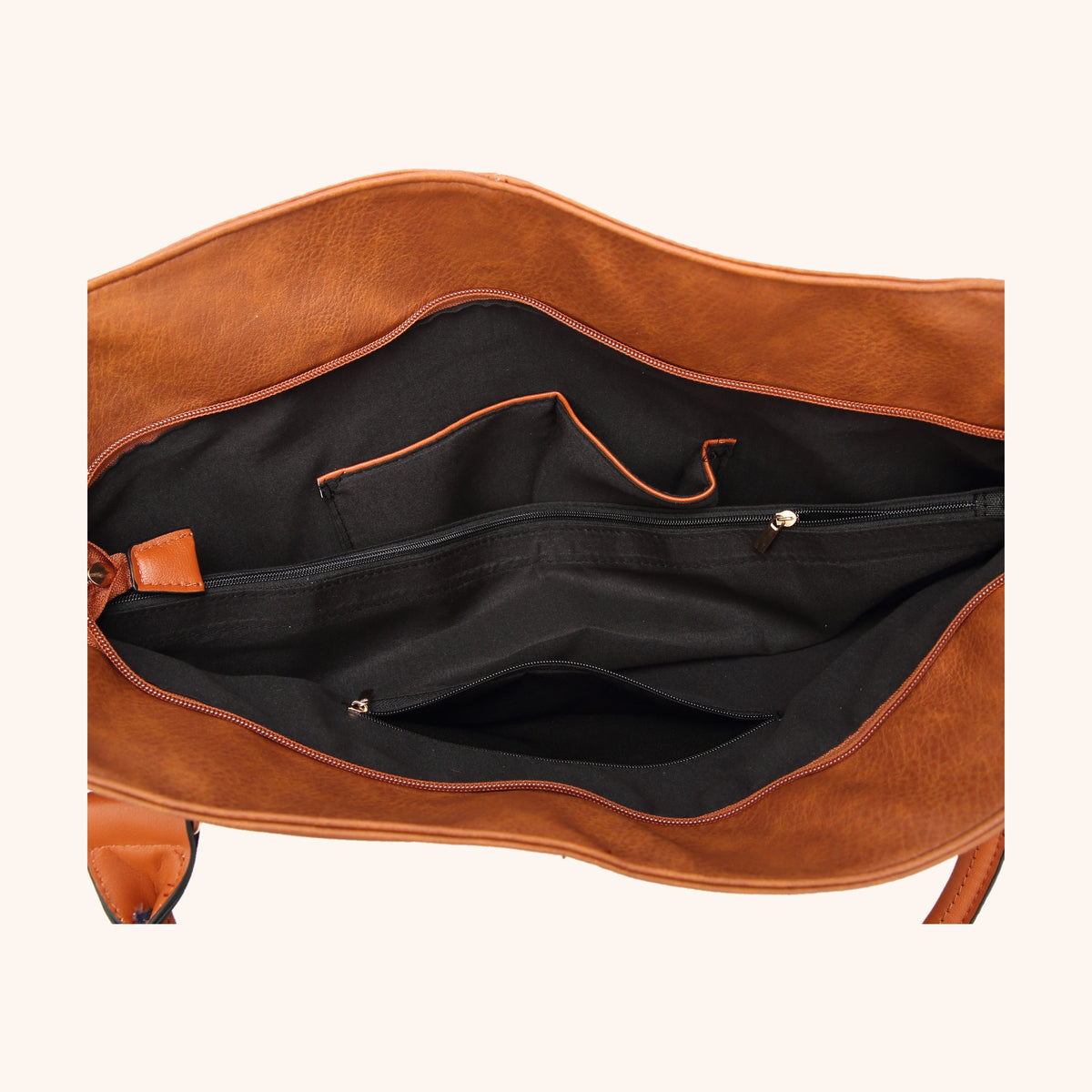 Sac Hobo Souple Anses Zippées en cuir vegan, vue de face - La Maison Cabas
