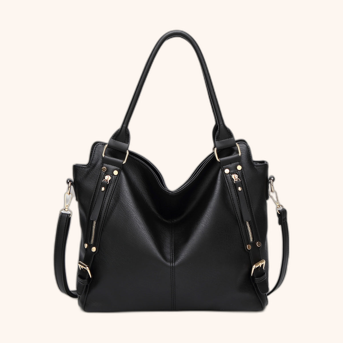 Sac Hobo Souple Anses Zippées en cuir vegan, vue détail - La Maison Cabas