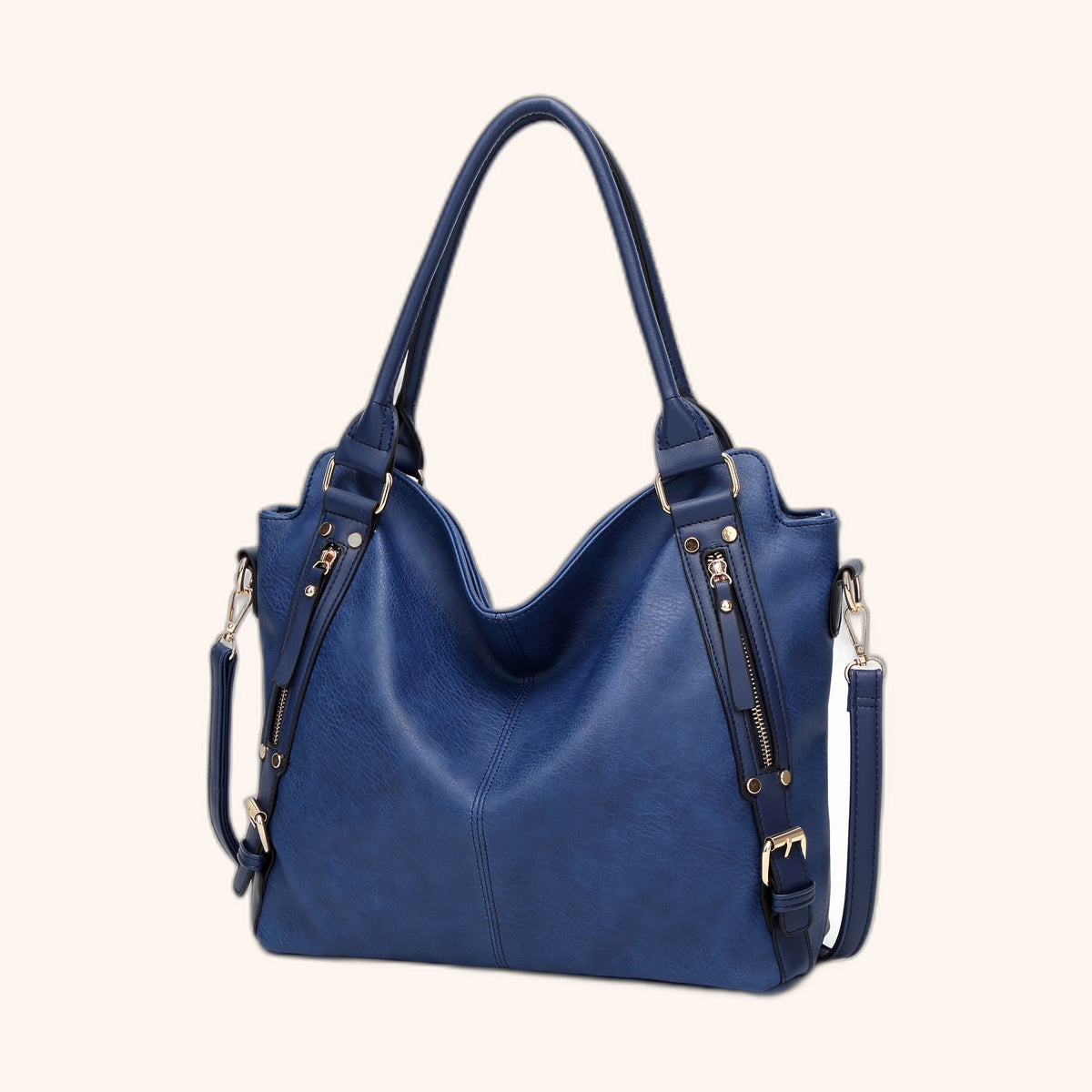 Sac Hobo Souple Anses Zippées en cuir vegan, vue portée - La Maison Cabas
