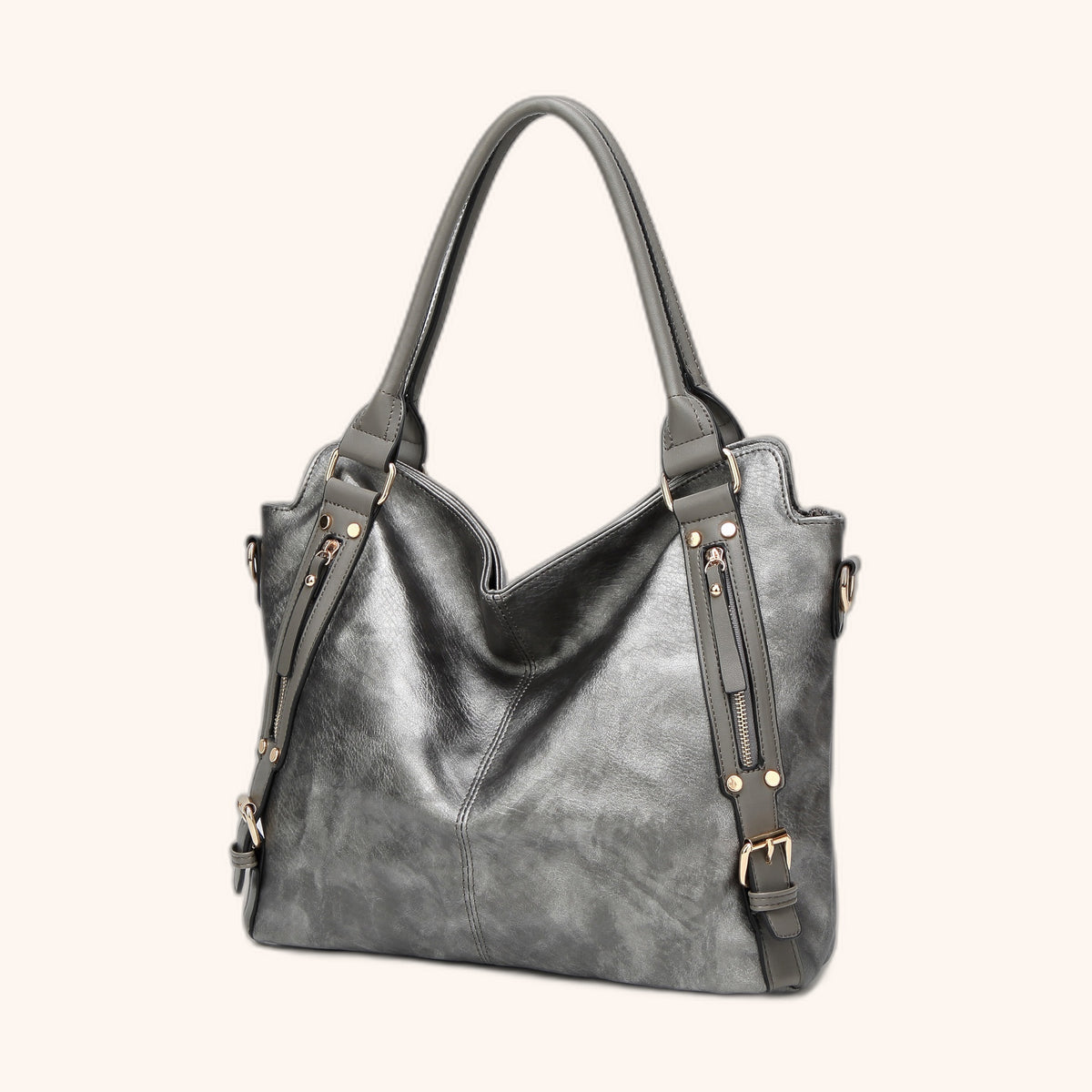 Sac Hobo Souple Anses Zippées en cuir vegan, vue intérieure - La Maison Cabas