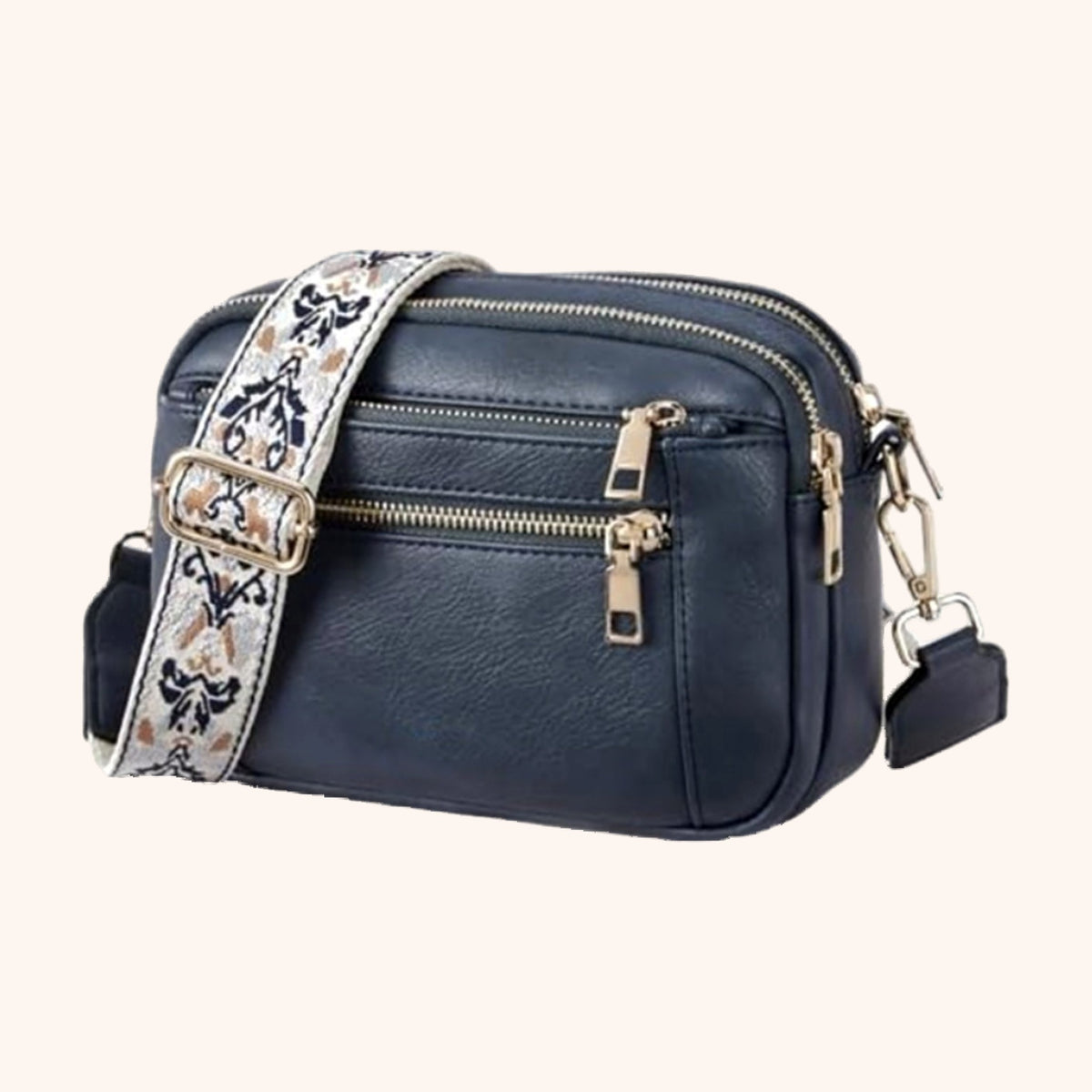 Sac Bandoulière Multipoches en cuir vegan, coloris Bleu Marine - La Maison Cabas