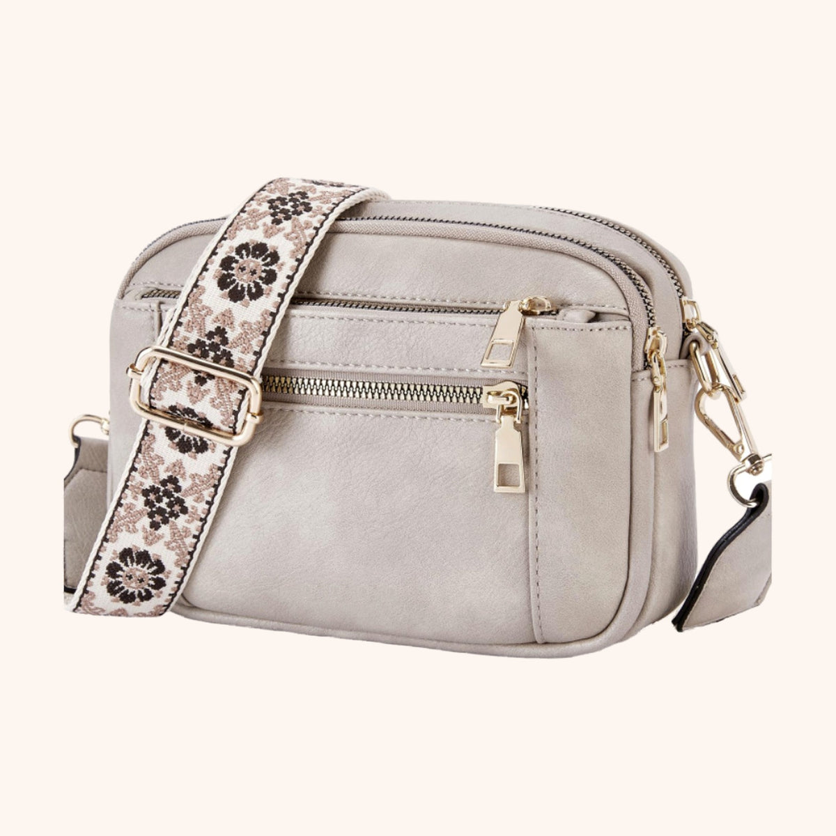 Sac Bandoulière Multipoches en cuir vegan, coloris Gris - La Maison Cabas