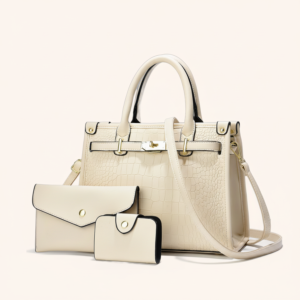 Sac Fourre-Tout Grande Capacité Effet Croco en cuir vegan, coloris Beige - La Maison Cabas