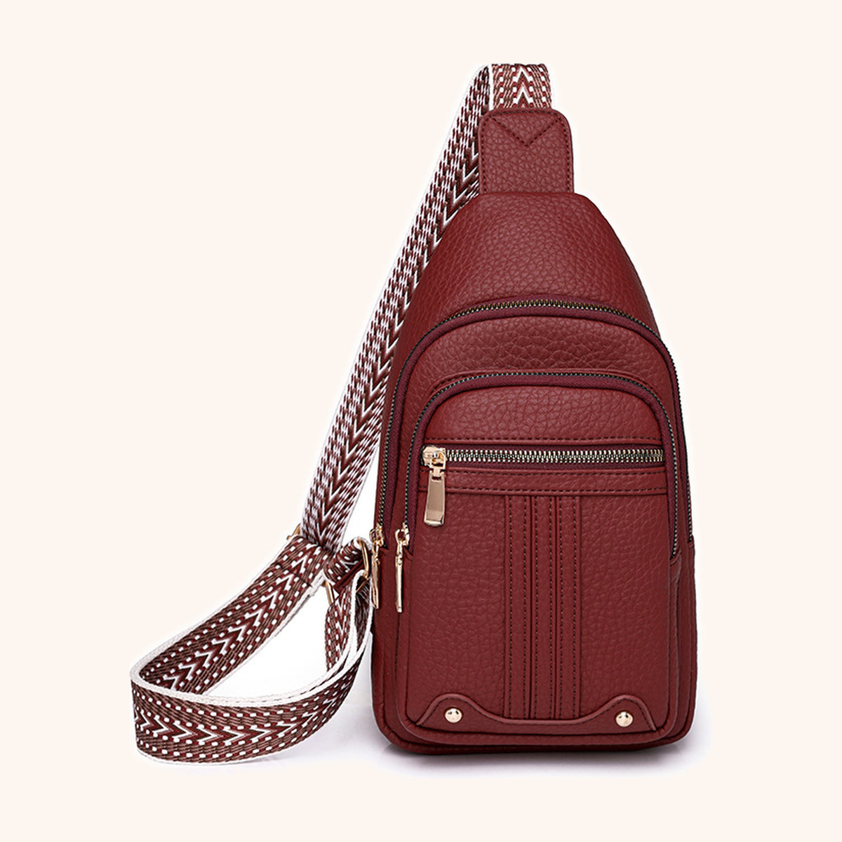 Sac de Poitrine Déperlant en cuir vegan, coloris Bordeaux - La Maison Cabas