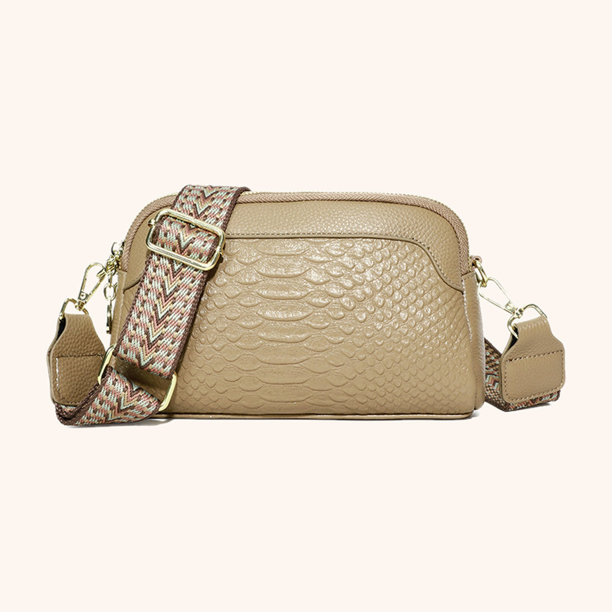 Sac Bandoulière Effet Python en cuir véritable, coloris Beige - La Maison Cabas