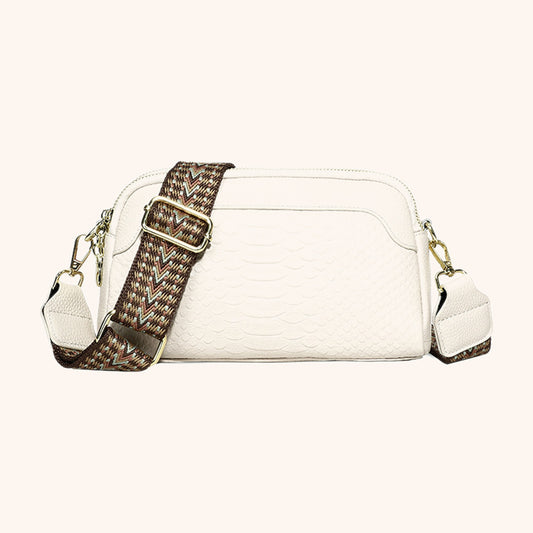 Sac Bandoulière Effet Python en cuir véritable, coloris Blanc - La Maison Cabas