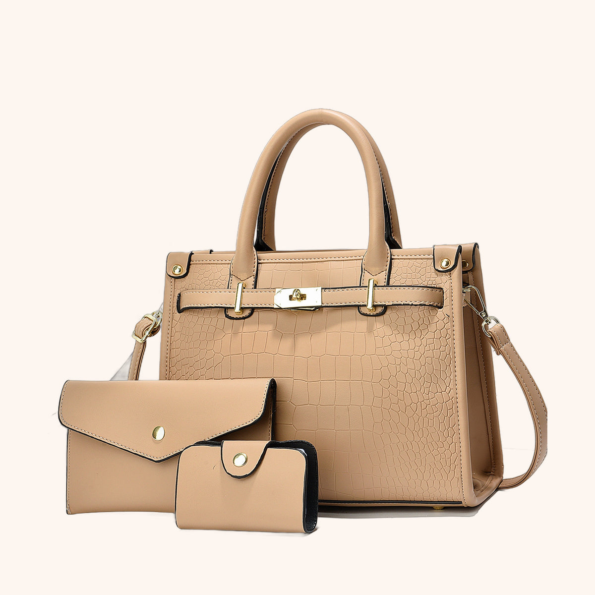 Sac Fourre-Tout Grande Capacité Effet Croco en cuir vegan, coloris Camel - La Maison Cabas