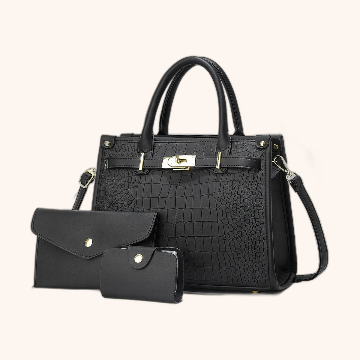 Sac Fourre-Tout Grande Capacité Effet Croco en cuir vegan, coloris Noir - La Maison Cabas