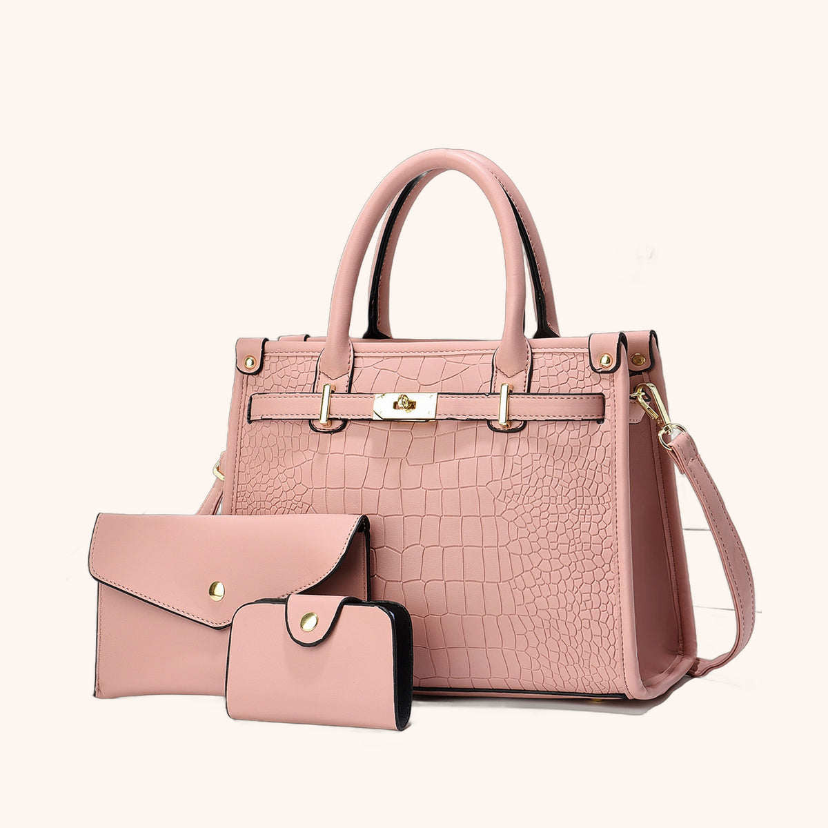 Sac Fourre-Tout Grande Capacité Effet Croco en cuir vegan, coloris Rose Poudré - La Maison Cabas