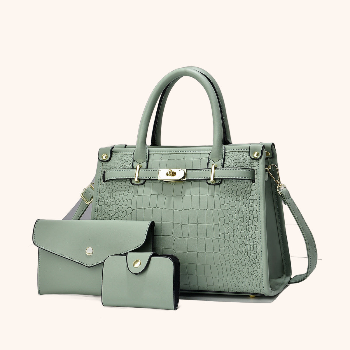 Sac Fourre-Tout Grande Capacité Effet Croco en cuir vegan, coloris Vert Sauge - La Maison Cabas