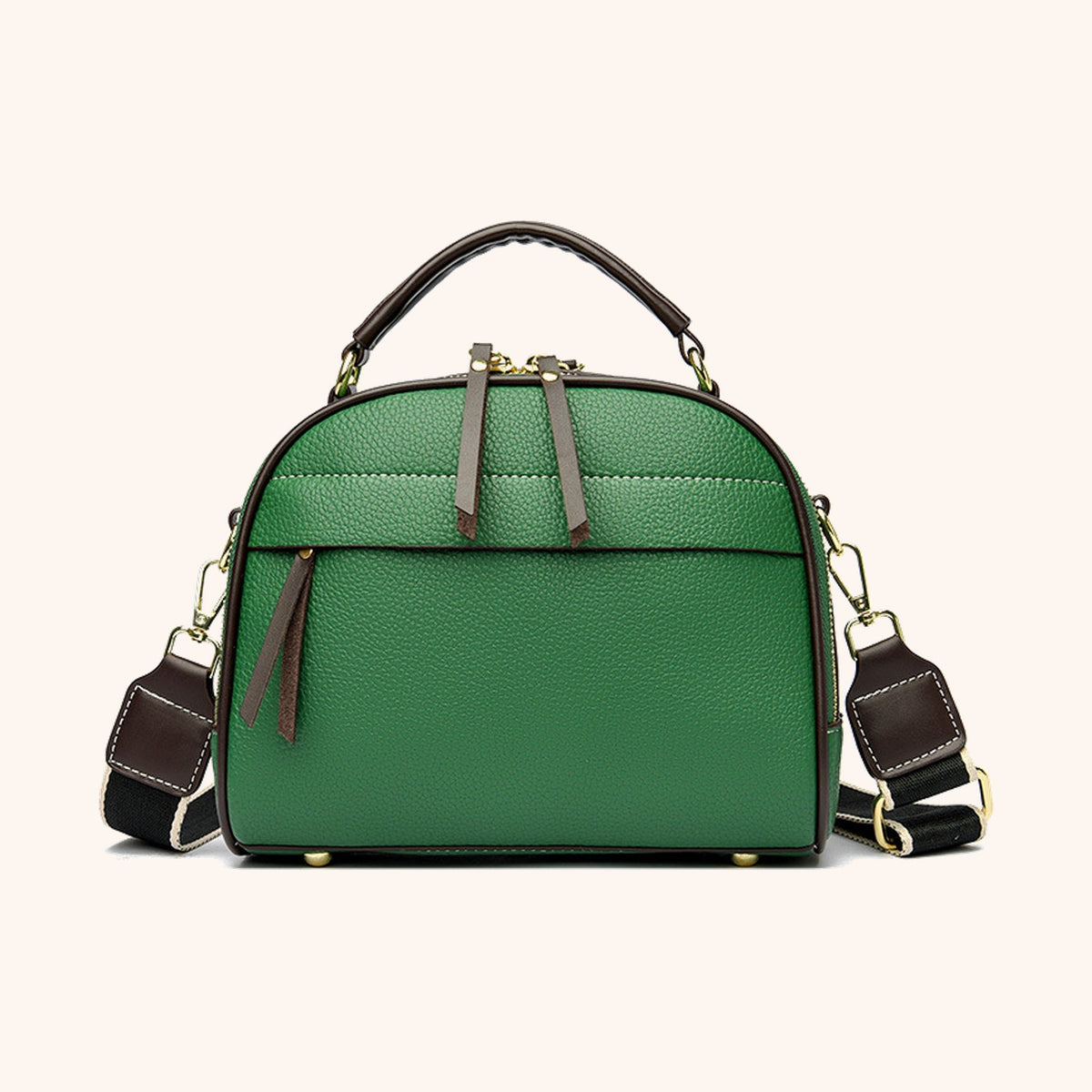 Sac à Main Bowling Cuir Grainé Bandoulière Amovible, coloris Vert, vue de face - La Maison Cabas