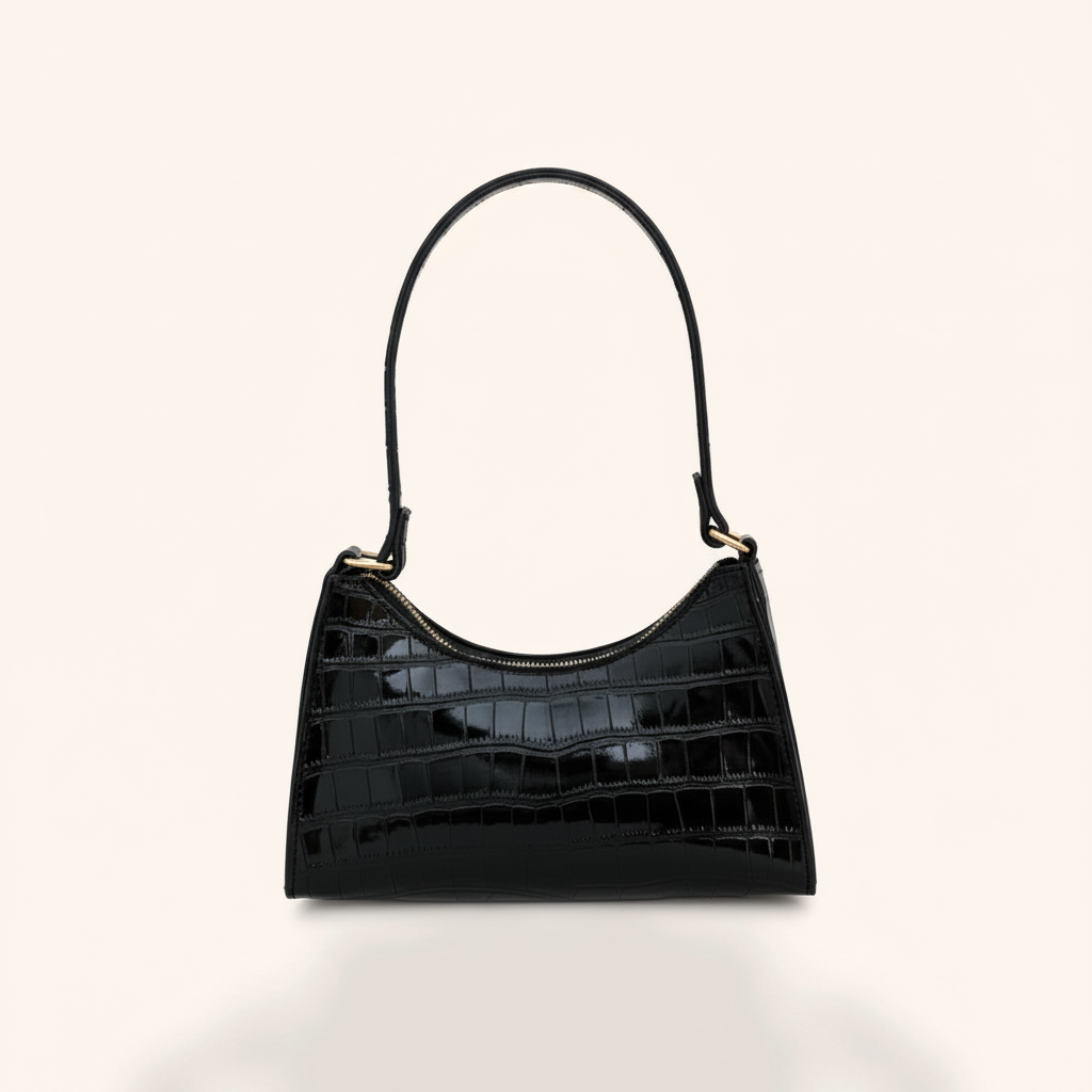 Sac Baguette Effet Croco Tendance en cuir vegan, vue produit 2 - La Maison Cabas