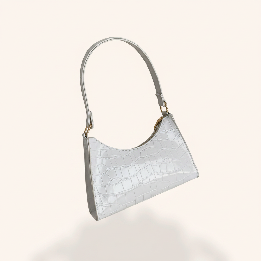Sac Baguette Effet Croco Tendance en cuir vegan, vue produit 1 - La Maison Cabas