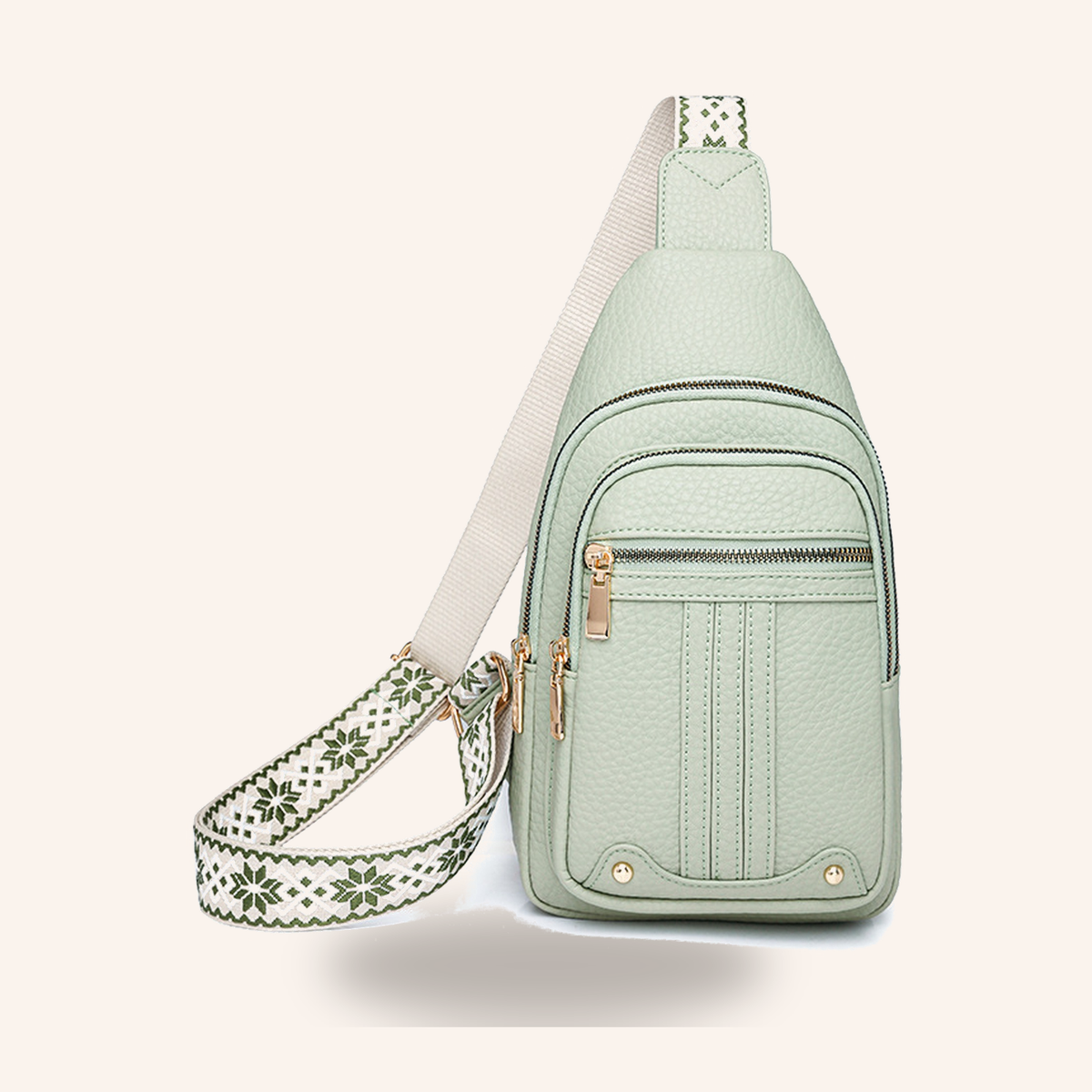 Sac de Poitrine Déperlant en cuir vegan, coloris Vert Sauge, vue 1 - La Maison Cabas