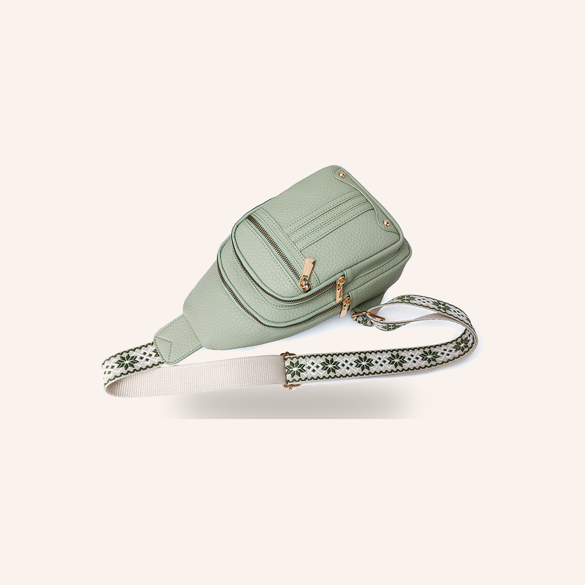 Sac de Poitrine Déperlant en cuir vegan, coloris Vert Sauge, vue 2 - La Maison Cabas