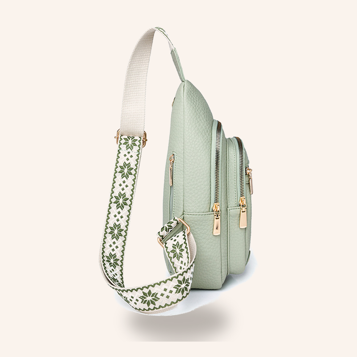 Sac de Poitrine Déperlant en cuir vegan, coloris Vert Sauge, vue 3 - La Maison Cabas